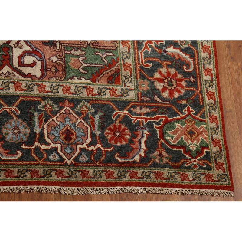 Geometric Heriz Serapi Indian Area Rug Hand-Knotted Wool Carpet - 8'9"x 11'11"