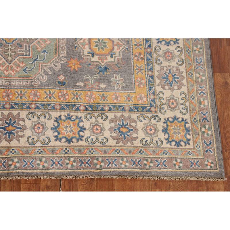 Ray Geometric Kazak Oriental Area Rug Hand-Knotted Wool Carpet - 6'7" x 9'8"