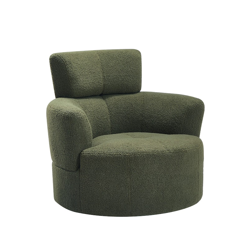 360° Swivel Chair, Upholstered Barrel Chair with Adjustable Headrest Modern Swivel Round Sofa Chair for Living Room