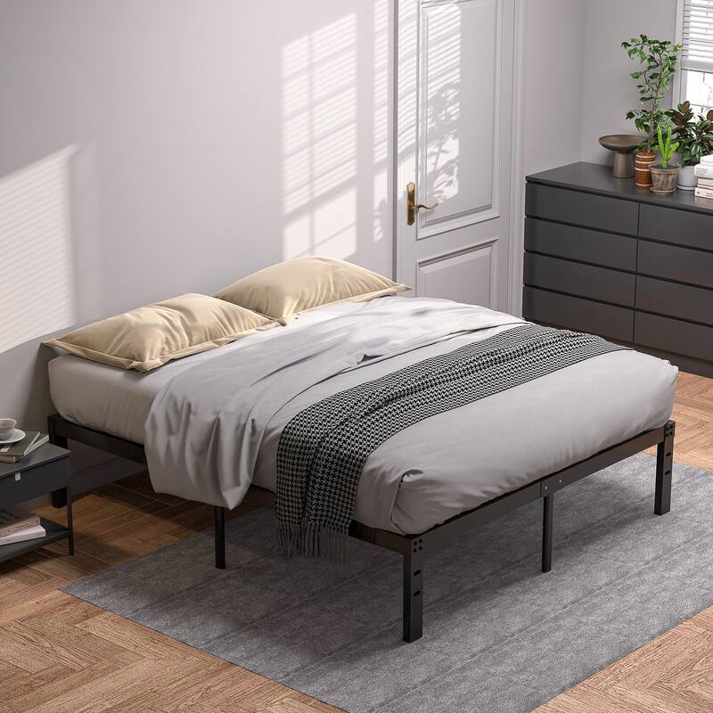 VECELO Bed Frames No Box Spring Needed, Heavy Duty Metal Platform with Steel Slat, Easy Assembly, Black