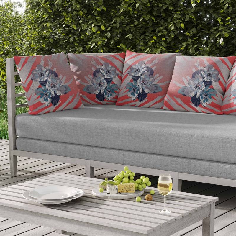 Rosemary Romance Indoor/Outdoor Reversible Throw Pillow Silver and Red