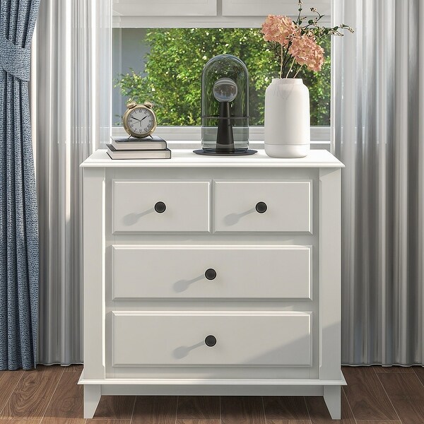 Modern Bedroom Nightstand with 3 Drawers, White