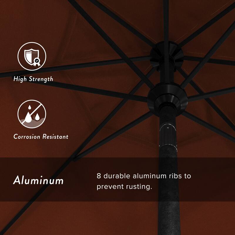 California Umbrella 9' Rd. Aluminum Patio Umbrella, Crank Lift with Push Button Tilt, Black Finish, Pacifica Fabric
