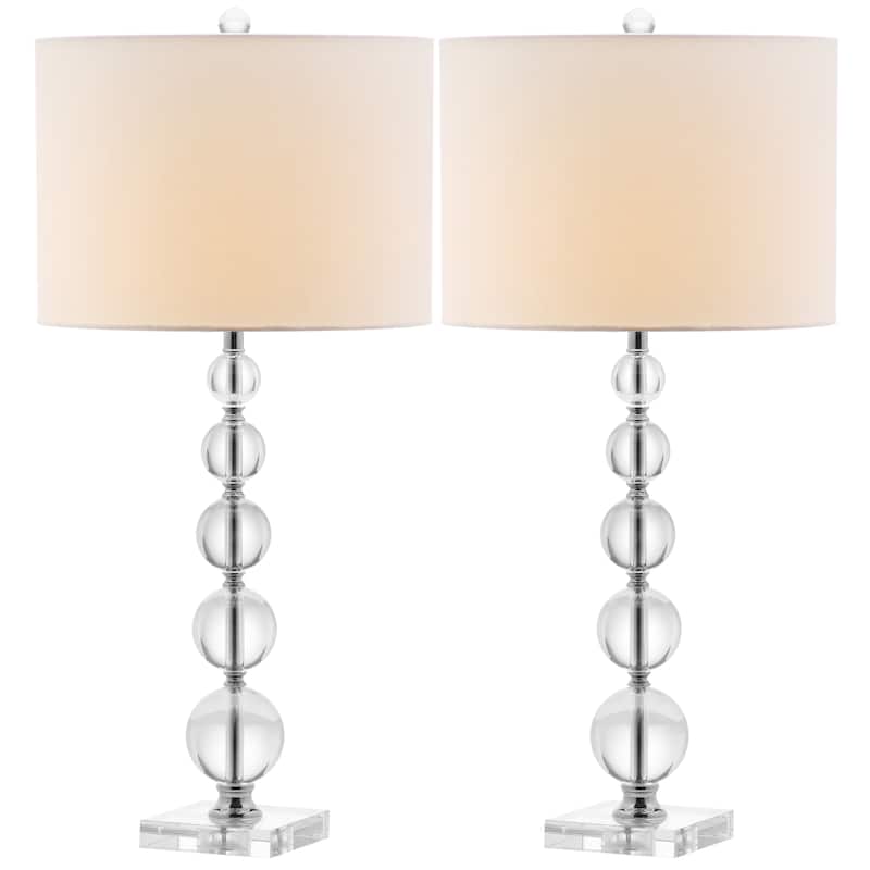 SAFAVIEH Lighting 29 inch Liam White Shade Stacked Crystal Ball Table Lamp - 14" W x 14" D x 30" H