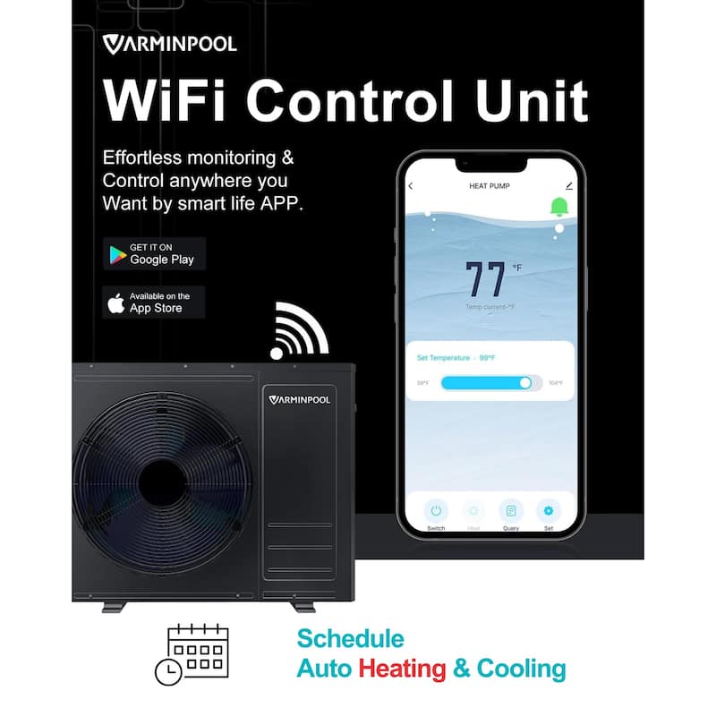 Electric Pool Heat Pump 35100 BTU for 10000 Gallon Pools - 33.3"L x 14.5"W x 27.9"H