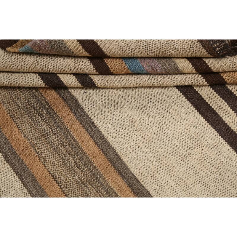Natural Dye Striped Kilim Contemporary Wool Area Rug Flat-weave Carpet - 5'0" x 6'6"
