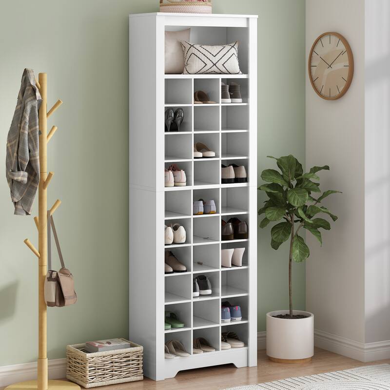 Free Standing 30 Shoe Cubby Console with Multiple Storage Capacity