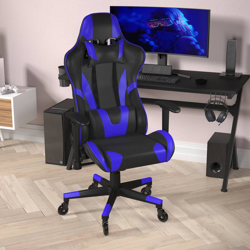 Office Gaming Chair with Roller Wheels & Reclining Back