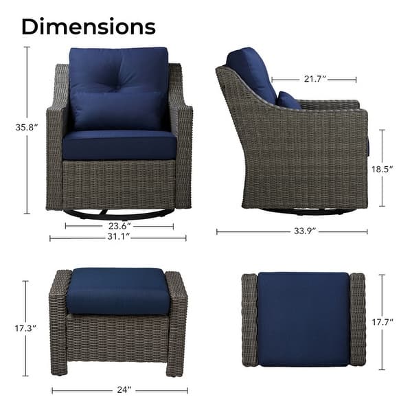 dimension image slide 1 of 16, Murphy Outdoor Wicker Patio Outdoor Sofa Swivel Chair Coffee Table