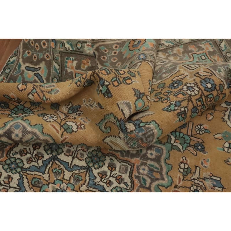 Hand Knotted Oriental 100% Wool Carpet Traditional Floral Oranges & Rust Tabriz Area Rug - 9' 5'' X 6' 4''