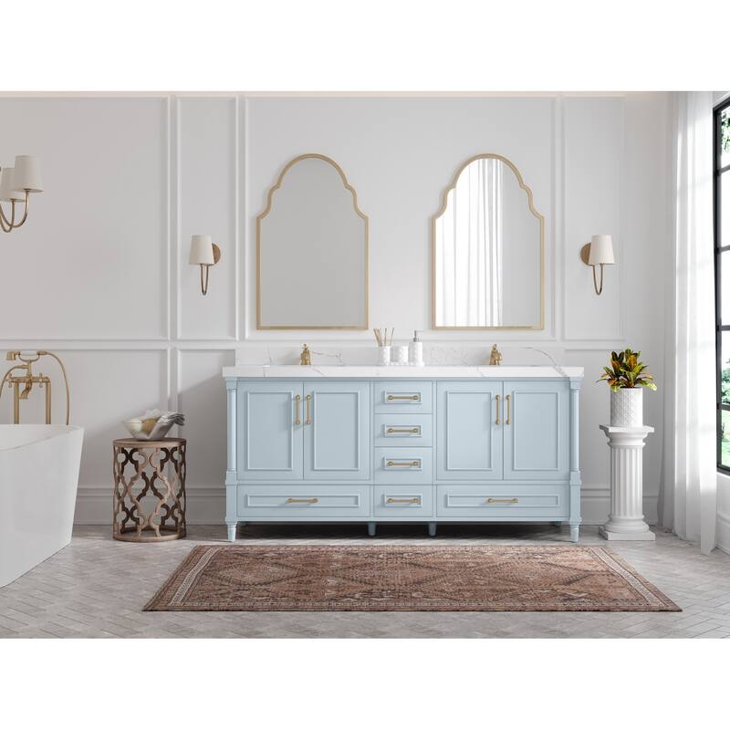 Willow Collections 72 in. W x 22 in. D Reeded Aberdeen Double Bowl Sink Bathroom Vanity with Countertop