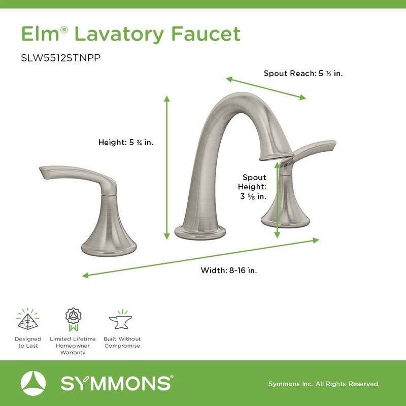 Symmons SLW5512PP Elm 1.0 GPM Widespread Bathroom Faucet with Push Pop