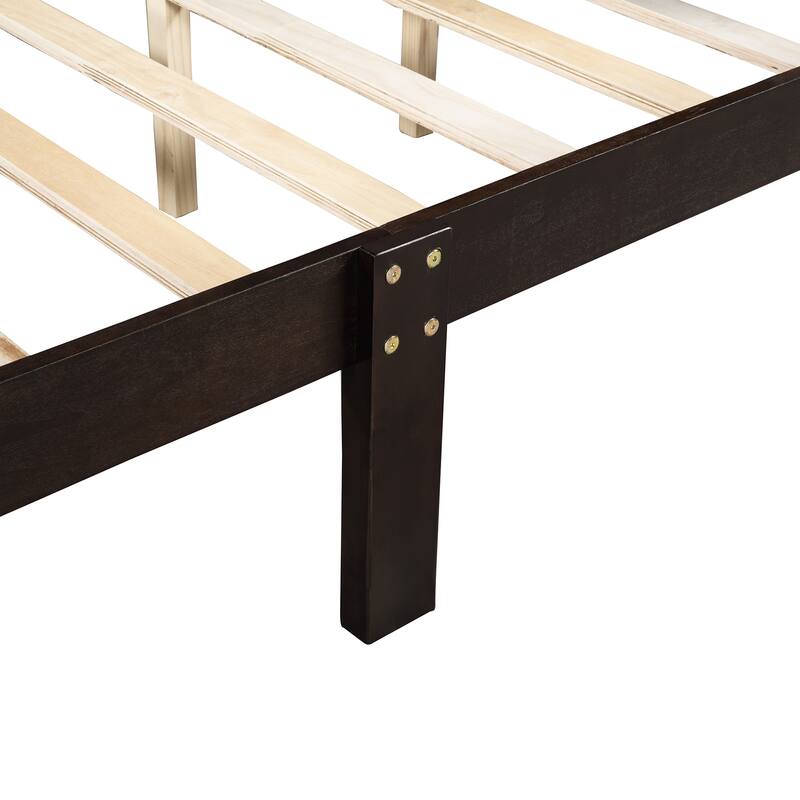 Espresso Queen Wood Platform Bed with Headboard & Slat Support