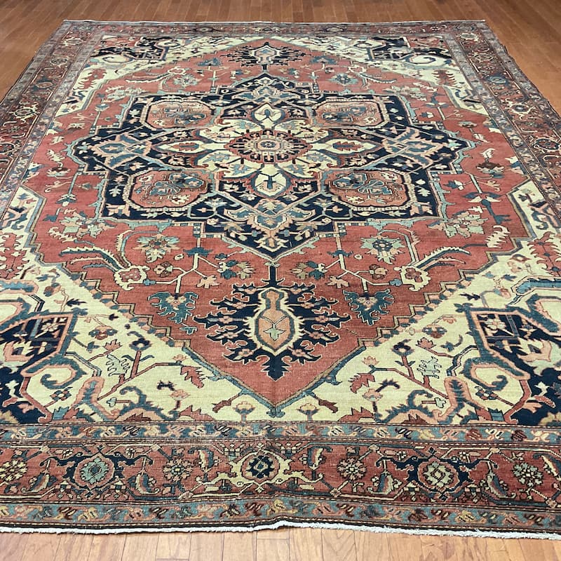 HERAT ORIENTAL Antique 1880s Serapi Wool Rug - 9'10" x 13'9"