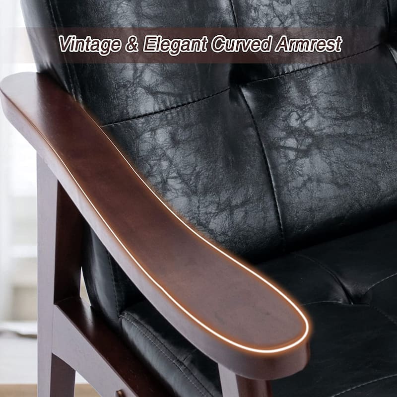 Ebello Mid-Century Modern Upholstered Leather Accent Chair with Solid Wood Frame