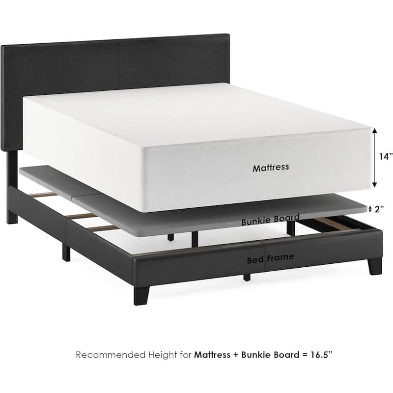 King Bed Frame Upholstered Black PU Leather Platform Bed Modern Glam Style