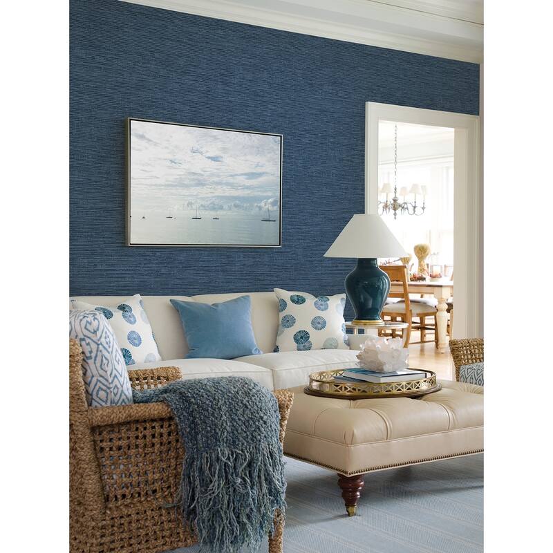 A-Street Prints Tiverton Indigo Faux Grasscloth Wallpaper