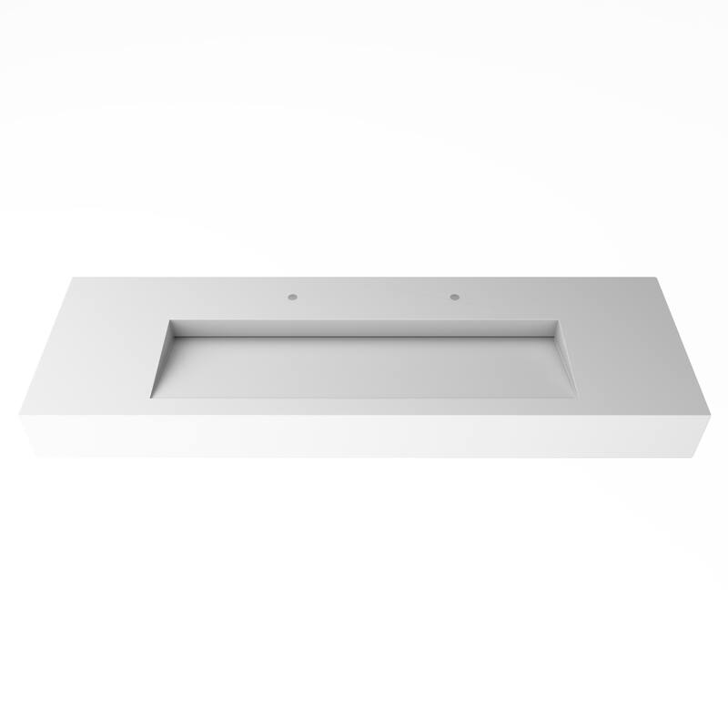 Pyramid Solid Surface Wall-Mounted Bathroom Sink - 60" - White
