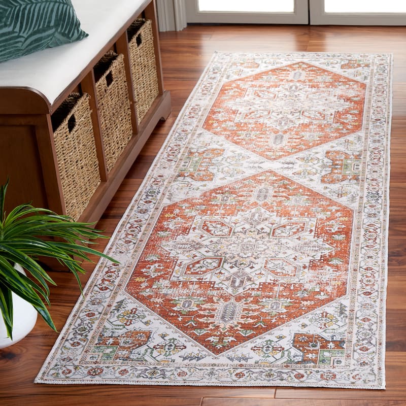 SAFAVIEH Arizona Selay Machine Washable Slip Resistant Vintage Oriental - 2' 6" x 8' - Ivory/Rust - Runner