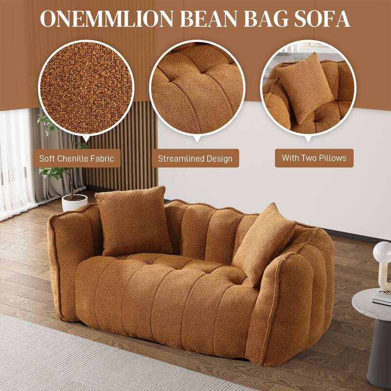 Ouyessir Upholstered Chenille Fabric Bean Bag Sofa Chair with 2 Pillows