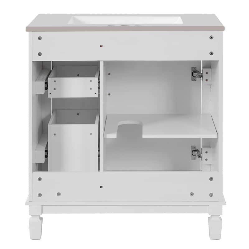 GDF Studio - Belcourt Modern Bathroom Vanity with Ceramic Sink, 2 Storage Drawers and Adjustable Shelf