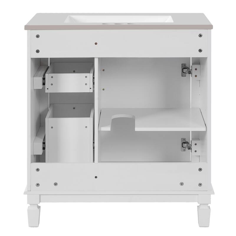 Roomfitters 30" Bathroom Vanity with Ceramic Sink, Modern Freestanding Bathroom Sink Cabinet and Adjustable Shelf