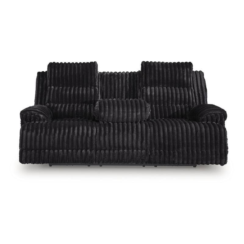 Signature Design by Ashley Higgesbee Black Power Reclining Sofa with Drop Down Table - 91"W x 44"D x 48"H
