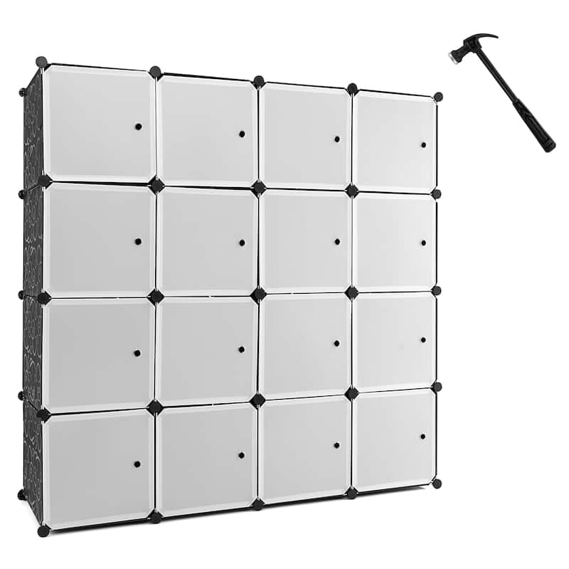 Costway 16-Cube Portable Closet Wardrobe Armoire Bedroom Dresser w/2 - See Details - Black, White