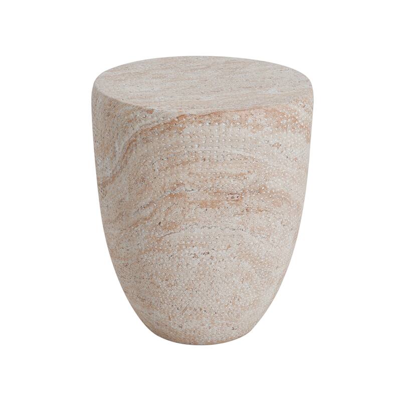 Outdoor Indoor Lightweight Concrete Side Table, Travertine Finish - 15.34
