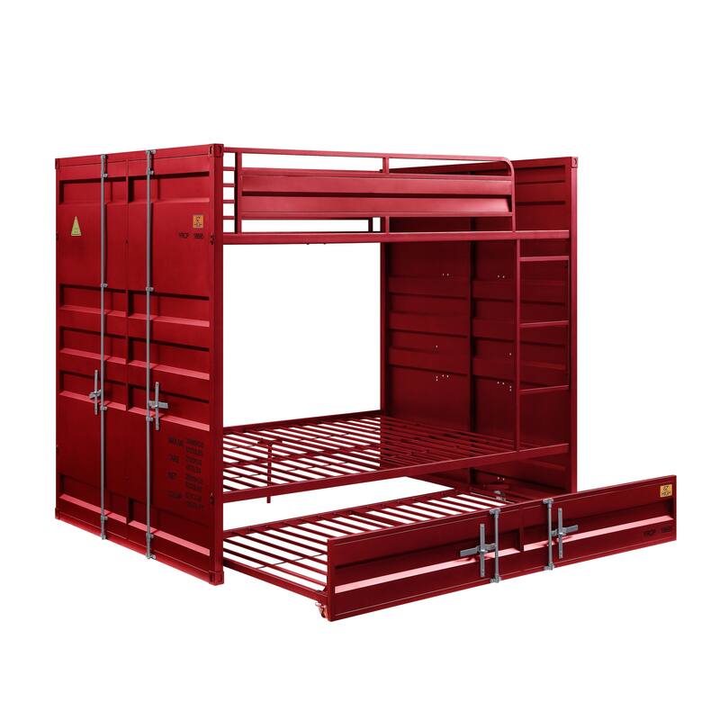 Industrial Style Full Size Bunk Bed with Recessed Panel Design, Red