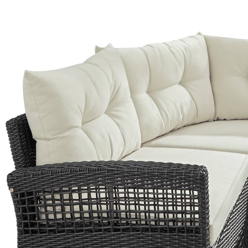 Corvus Fife 4-piece Outdoor Wicker Sectional Set with Round Glass Table