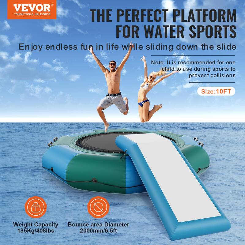 VEVOR Inflatable Water Bouncer Recreational Water Trampoline Portable Bounce Swim Platform with Slide for Pool Lake Water Sports