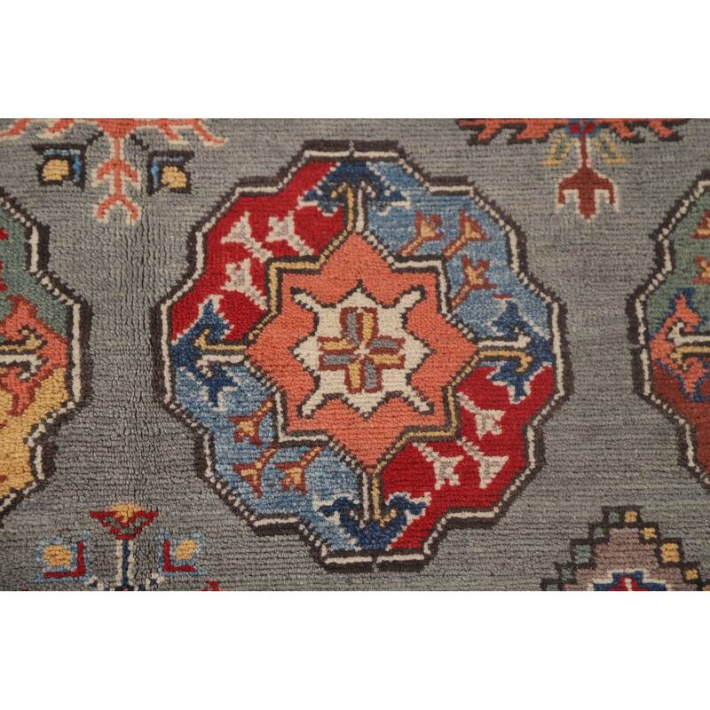 All-Over Geometric Kazak Oriental Area Rug Handmade Wool Carpet - 6'4"x 9'9"
