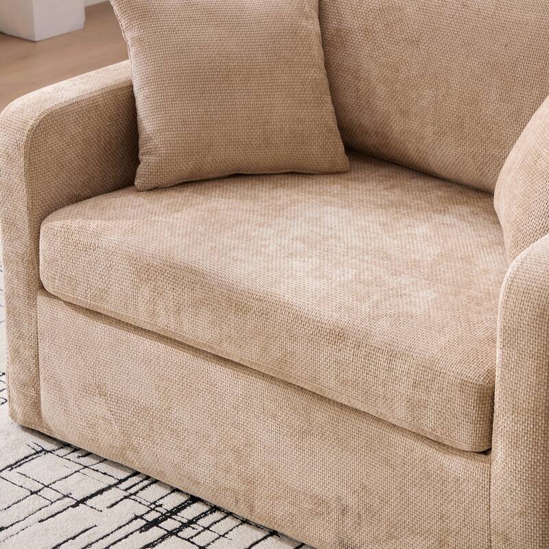 45.27" W Modern Chenille Armchair with Metal Legs, Upholstered Accent Chair with 2 Bolster Pillows for Living Room & Office