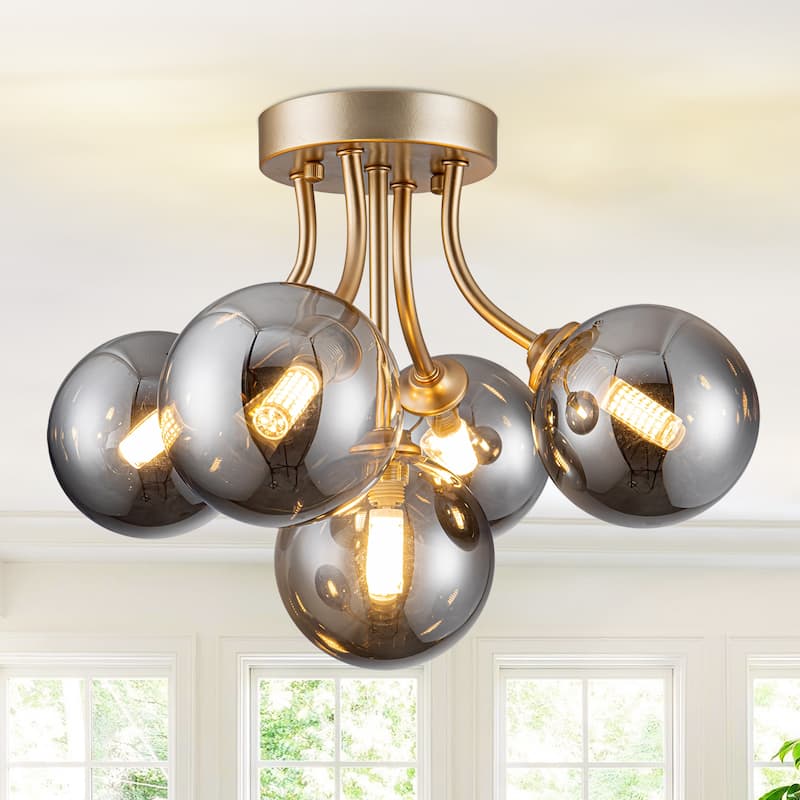 Sputnik Light with Glass Globe Glass Semi Flush Mount Lighting Globe Light Fixture Dimmable - 5-Light