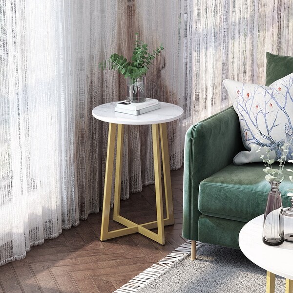 LANGRIA Round Side Table X Shaped Small End Coffee Accent Table