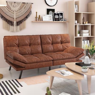 Futon Sofa Bed, Memory Foam Foldable Couch Convertible Loveseat Sleeper Daybed with Adjustable Armrests for Small Space