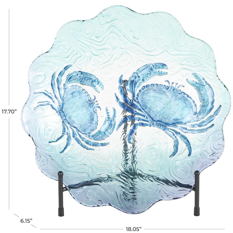 Glass Crab Ombre Decorative Plate Charger with Wavy Edge and Swirl Patterns - Blue - Roche River Decor