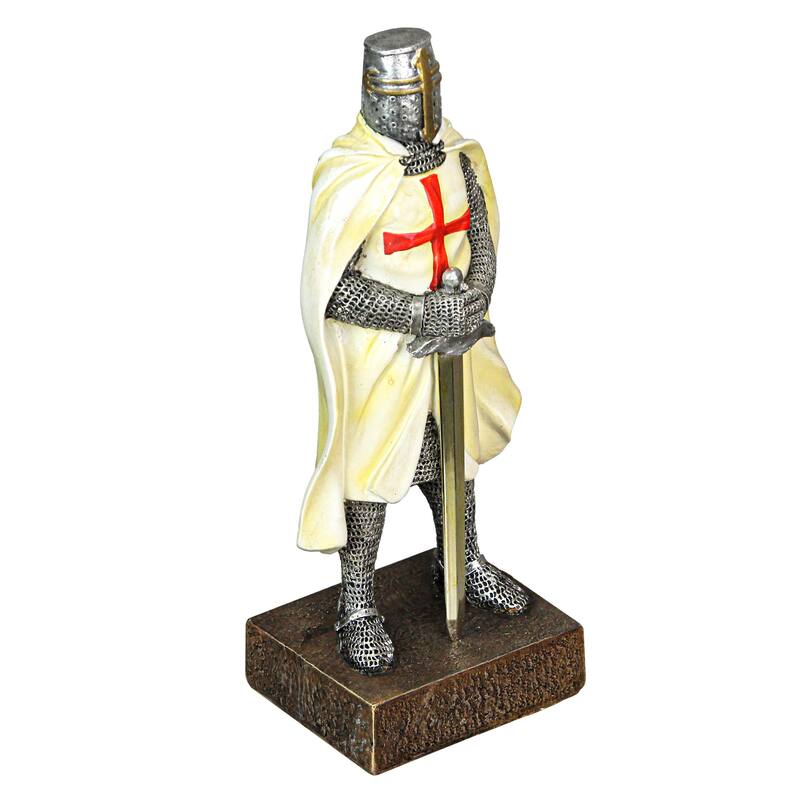 Medieval Templar Knight In Battle Holding Sword Armor Statue - 10 X 3 X 3.5 inches