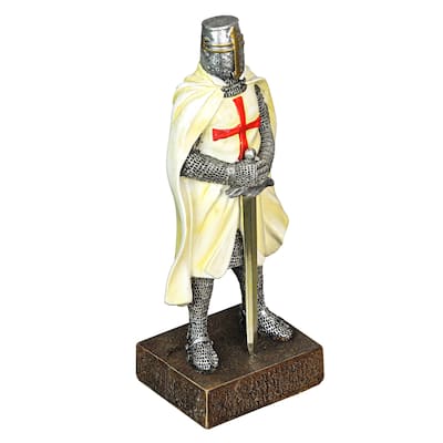 Medieval Templar Knight In Battle Holding Sword Armor Statue - 10 X 3 X 3.5 inches