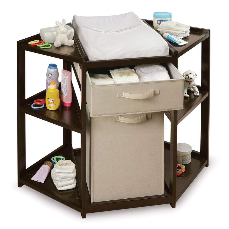 Diaper Corner Baby Changing Table with Hamper and Basket