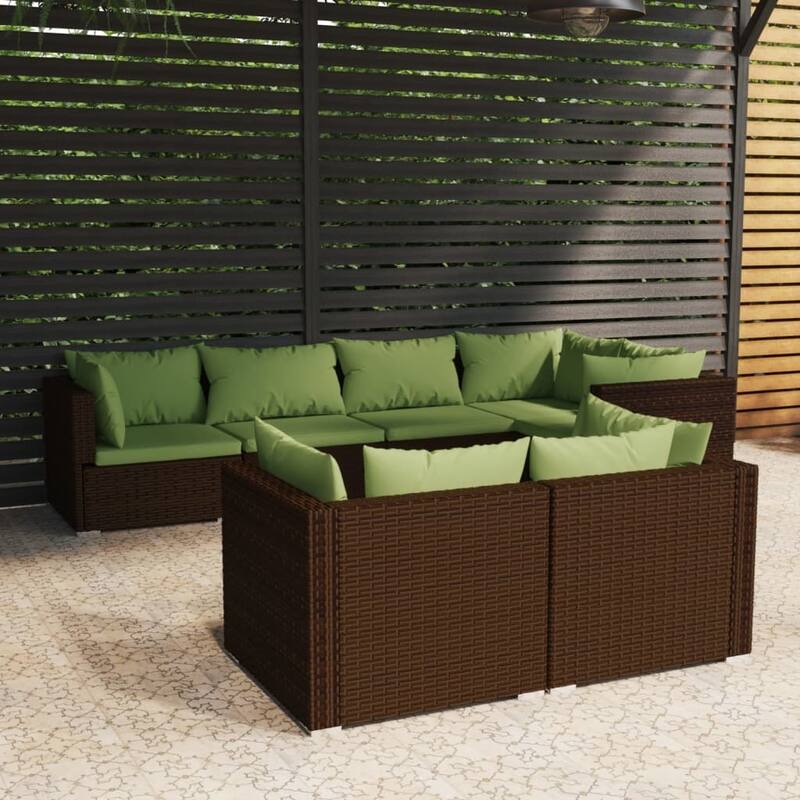 vidaXL Patio Lounge Set with Cushions Brown Poly Rattan - 27.6" x 27.6" x 24" - 27.6" x 27.6" x 24"