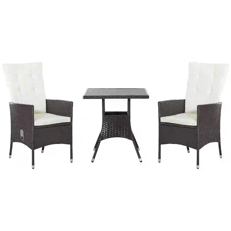 3-Piece PE Wicker Set, Tufted Reclining Chairs, Coffee Table, Outdoor