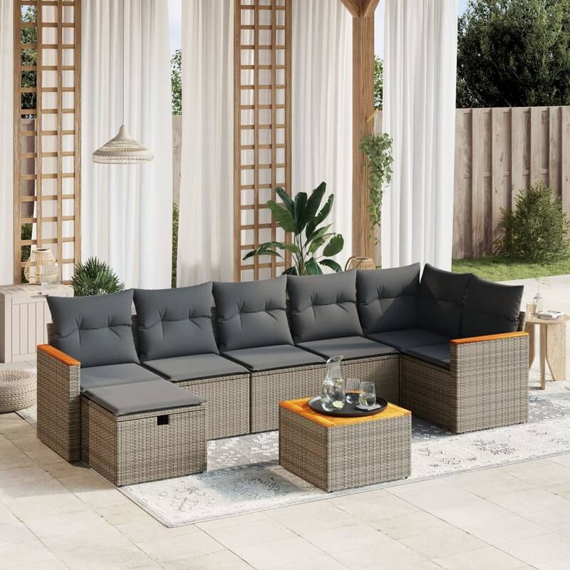 vidaXL Patio Sofa Set with Cushions Outdoor Conversation Furniture Poly Rattan - Gray with table - 24.4 x 24.4 x 27.2 in