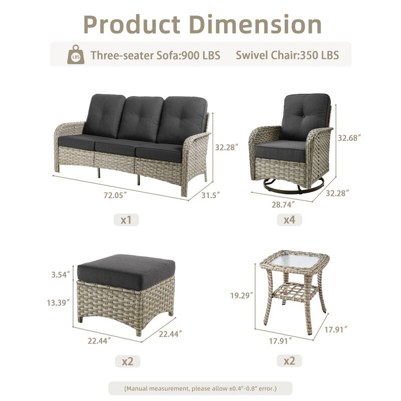 OVIOS 9-piece Patio Wicker Conversation Furniture Set