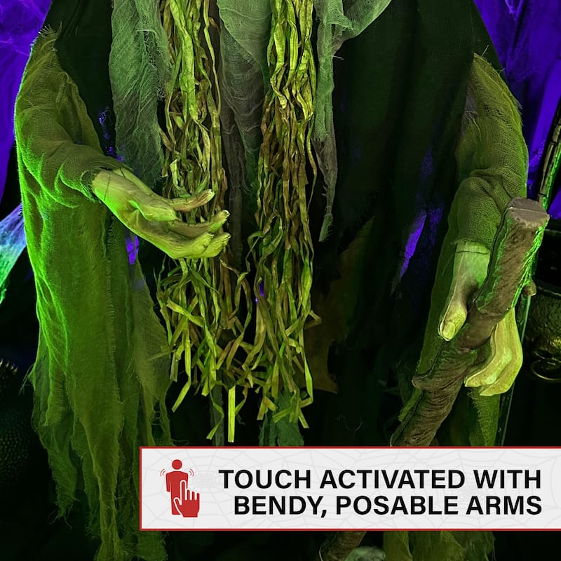 Haunted Hill Farm 5.7-Ft. Life-Size Talking Animatronic Witch with White Eyes