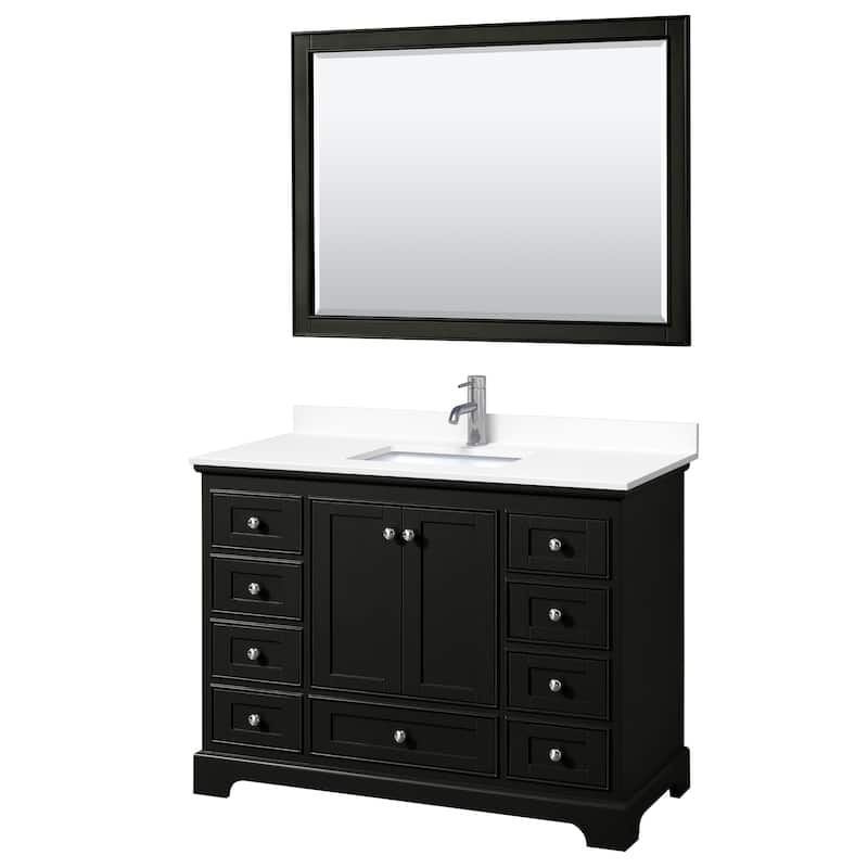 Deborah 48-inch Single Vanity, Cultured Marble Top, 46-inch Mirror - Dark Espresso, Chrome Trim, White Cult. Marble Top