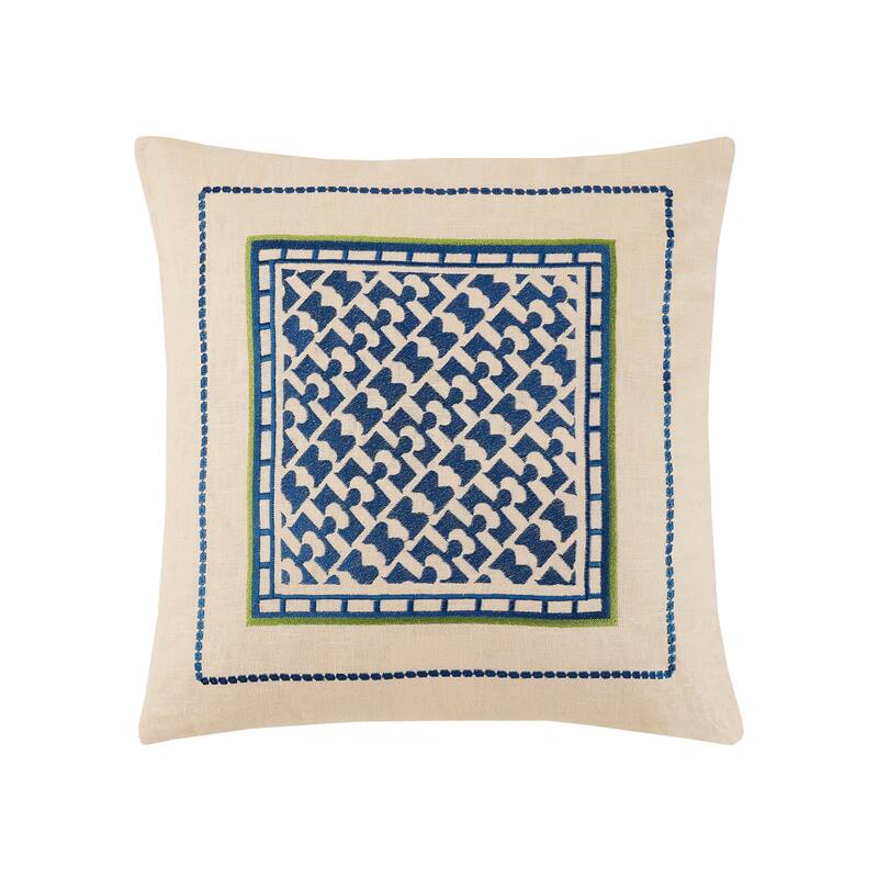 Trina Turk Montecito Embroidered Linen Pillow, Blue