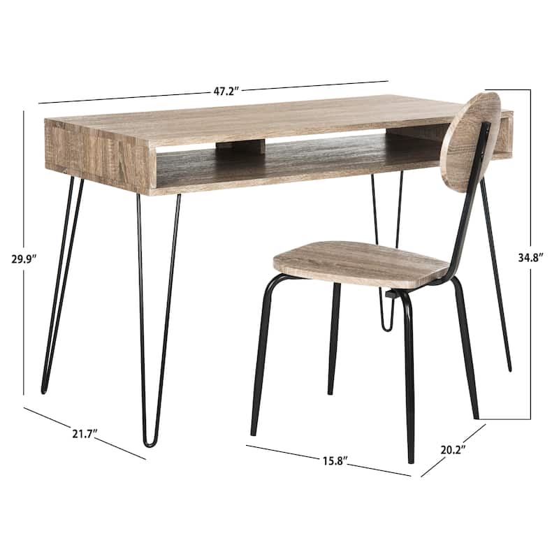 SAFAVIEH Jacquelin 47" Retro Grey / Black Writing Desk + Chair