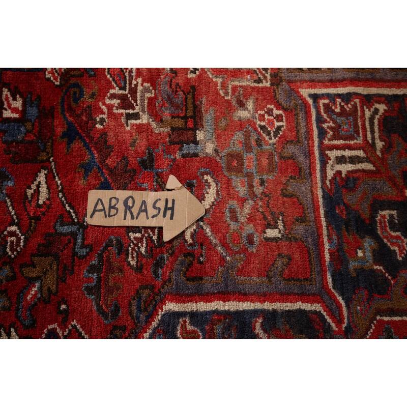 Geometric Heriz Vintage Persian Area Rug Hand-Knotted Wool Carpet - 10'4" x 12'9"
